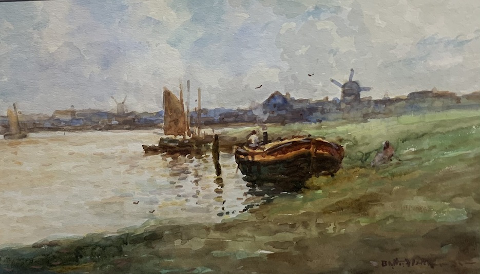 Blyth Fletcher  | Dutch Barge on the River Bank |McATamney Gallery and Design Store |Geraldine NZ